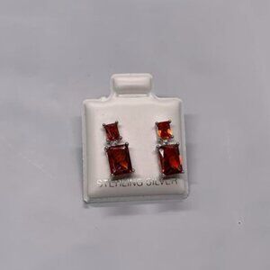 Orange square earrings with butterfly clasp for women - Real silver 925 stamped